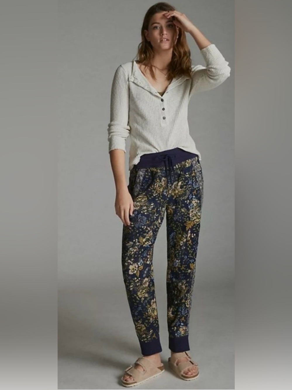 Anthropologie Kallie Floral Pull On Drawstring Joggers